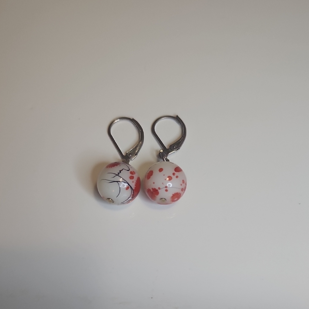 Elegant Red And White Drop Earrings #118